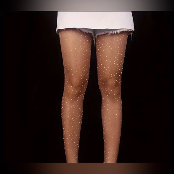 🆕 Rhinestone Stocking 🔥🔥New One Size Beige ✨✨✨ - Picture 3 of 6